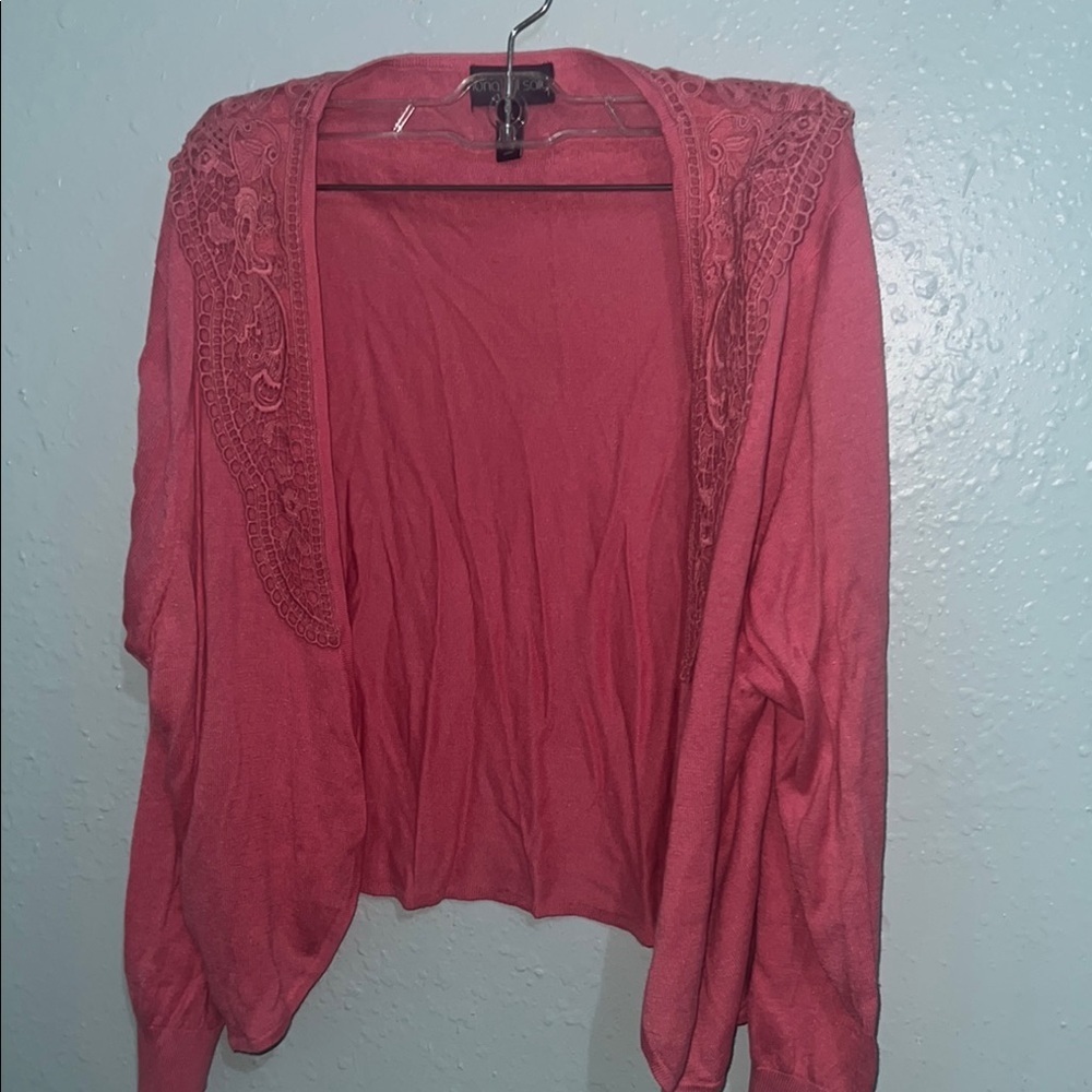 Long Tall Sally Pink Open-Front Cardigan with Lace Detail